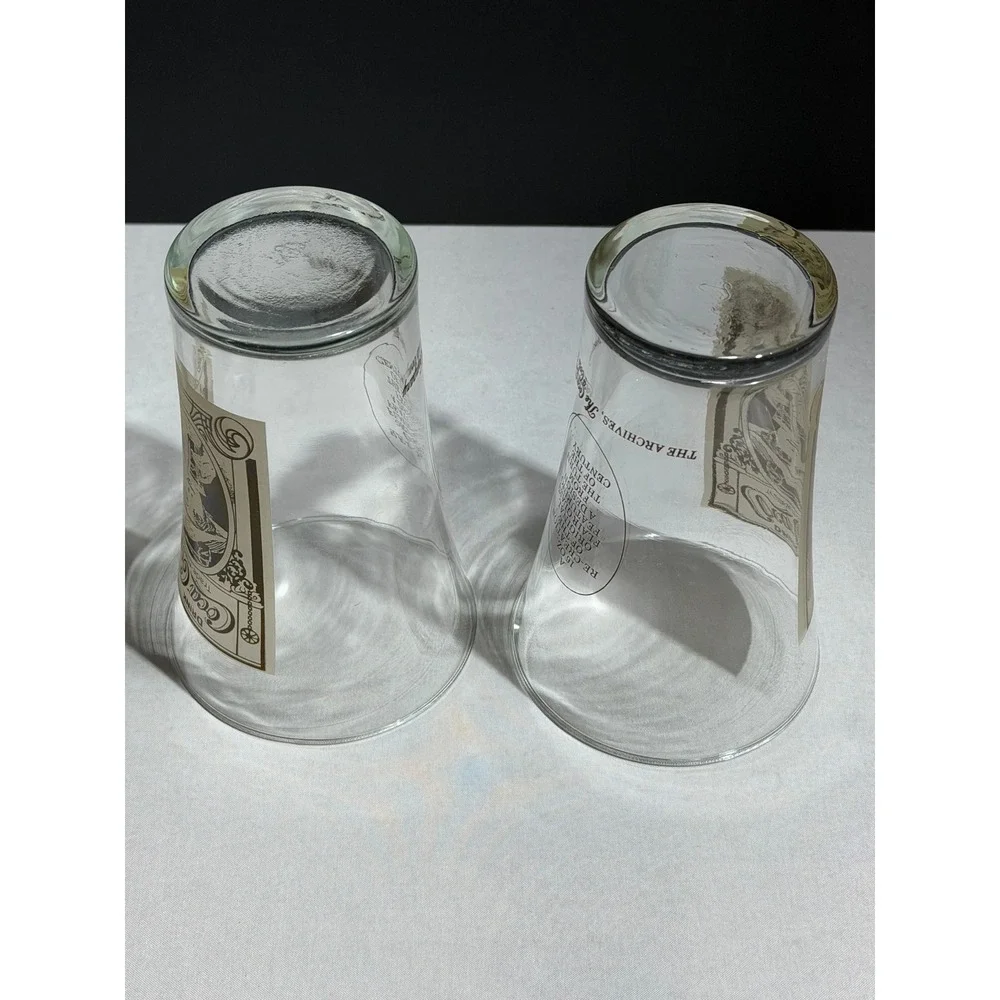 Coca-Cola Archives 16oz Flair‎ Glass Set of 2 Turn of the Century Design Sepia